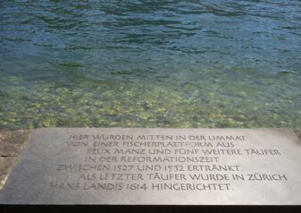 Gedenktafel an der Limmat Zürich für die ermordeten Täufer